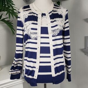 Dolce & Gabbana Navy & White Stripe w/ Lace - Nostalgic Grandma Vintage Fem 44 M